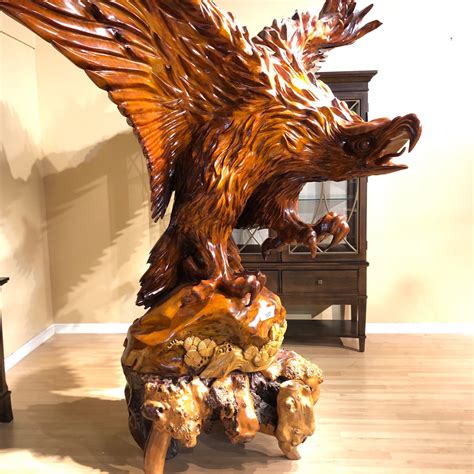 Immaculately Hand Carved Bald Eagle Carving 13 Wide Approx 8 Tall