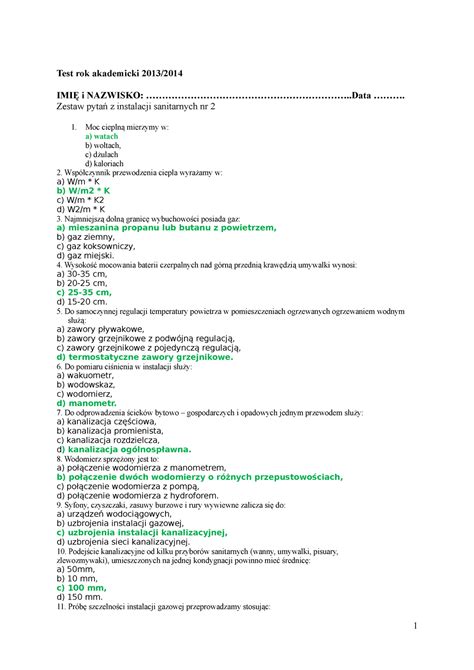 Egzamin Stycze Pytania I Odpowiedzi Test Rok Akademicki