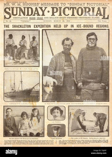 1916 Sunday Pictorial front page reporting Sir Ernest Shackleton South Pole Expedition Stock ...