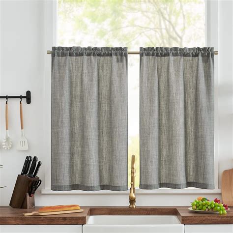 TOPICK Kitchen Curtains 36 Inch Drop Linen Optics Kitchen Curtains