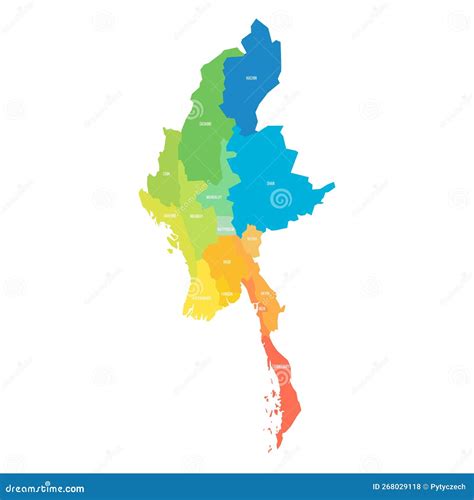 缅甸行政区划政治地图 向量例证 插画 包括有 五颜六色 管理 绘图 彩虹 部门 局部 政治 268029118