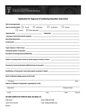 Fillable Online Depts Ttu Application For Approval Of Continuing