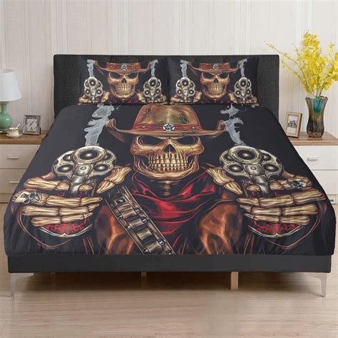 Pcs Flaming Skull Bedding Set Fire Skull Skeleton Duvet Cover Set