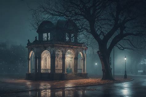 Nostalgic Night at Empty Raining Abandon Park Stock Illustration - Illustration of town, cross ...