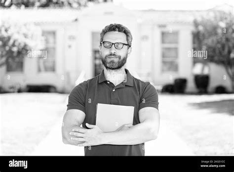 Selfish Mature Teacher Nerd Looking Smart Man In Eyeglasses Hold Paper