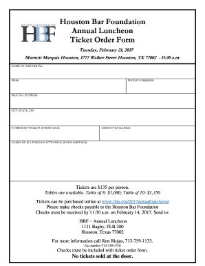 Fillable Online Hbf Luncheon Ticket Order Form Doc Fax Email Print