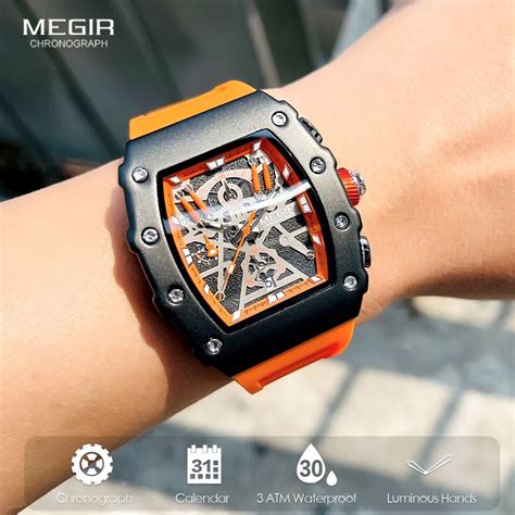 Megir Military Sport Watches Men S Fashion Orange Silicone Strap