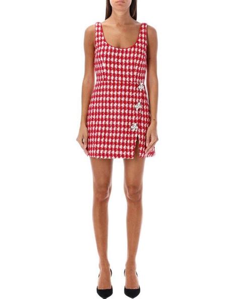 Self Portrait Checked Boucle Mini Dress In Red Lyst