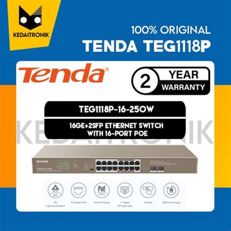 Promo TENDA TEG1118P 16 250W Switch Hub 16 Port Gigabit POE 2SFP Ports