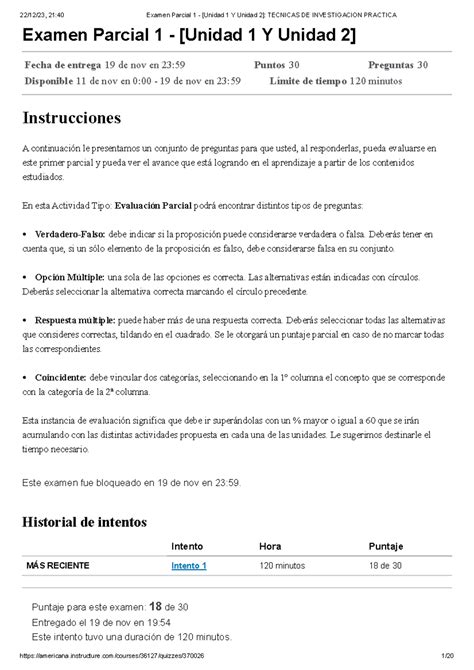 Examen Parcial 1 Unidad 1 Y Unidad 2 Tecnicas De Investigacion Practica Examen Parcial 1