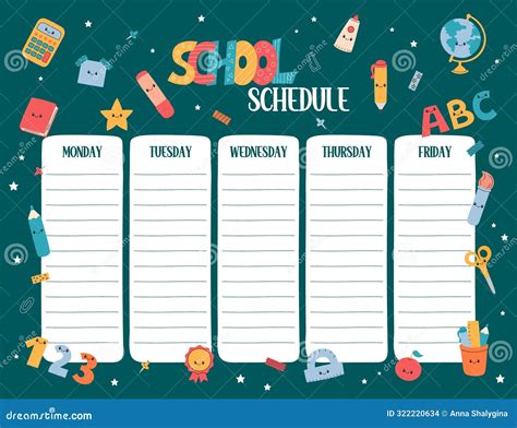 School Schedule Template Printable US Letter Size Vector. Weekly Class ...