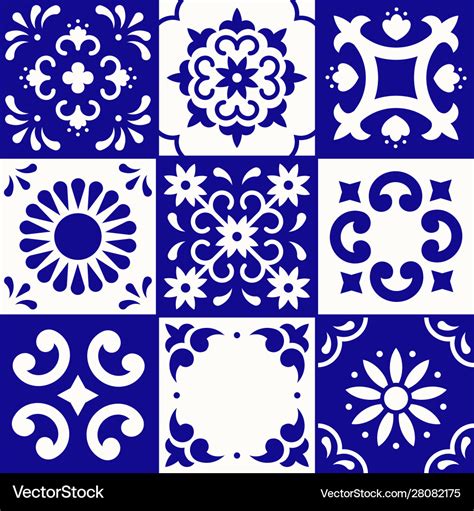 Mexican talavera pattern ceramic tiles Royalty Free Vector