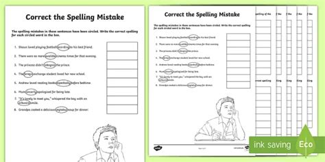 Correct The Spelling Mistake Worksheets English Exercise Year 6