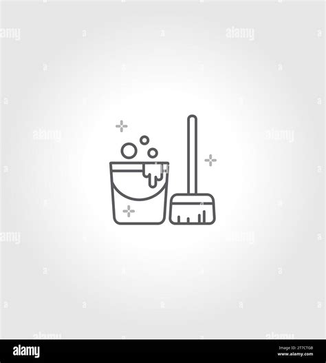 Mop And Bucket Cleaning Outline Icons Vector Illustration Editable