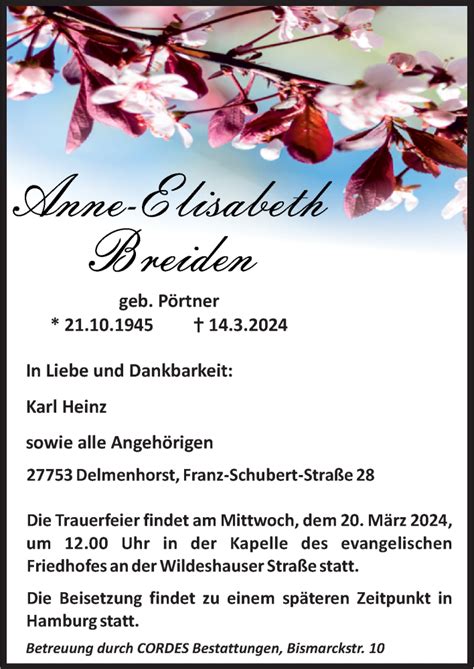 Traueranzeigen Von Anne Elisabeth Breiden Noz Trauerportal