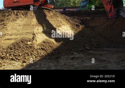 Low View On Excavator S Work Tool Blade As Digging Excavating