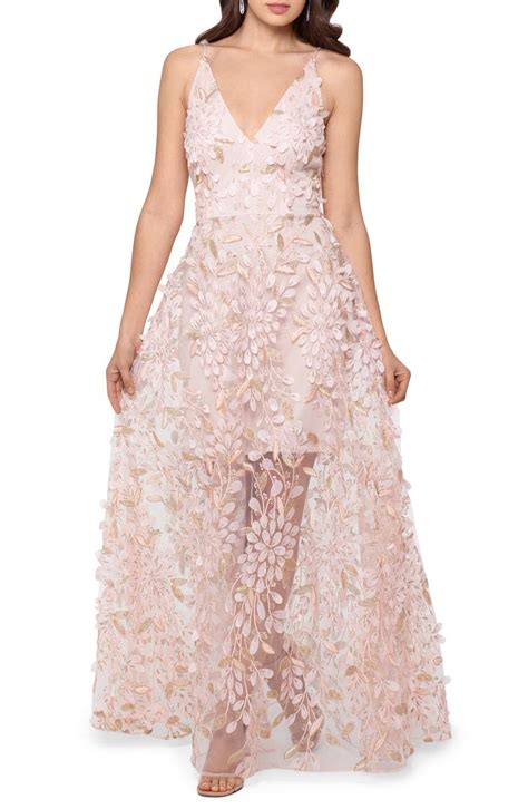 Xscape 3d Floral V Neck Gown Nordstrom