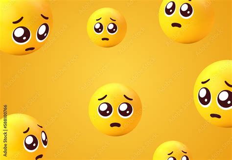 Vettoriale Stock 3d Pleading Emoji Face With Glossy Eyes Background