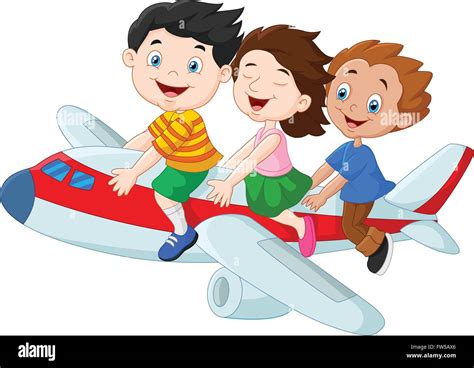 Cartoon little kids riding airplane isolated on white background Stock ...