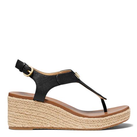 Black Leather Laney Thong Wedge Sandal Brandalley