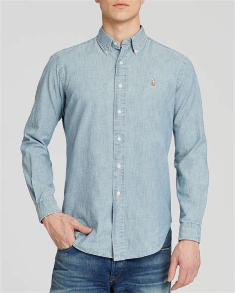 Polo Ralph Lauren Chambray Button Down Shirt Classic Fit In Blue For