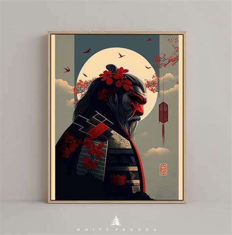 Japanese Samurai Graphic Design Portrait Wall Art 01 Modern Ukiyo E