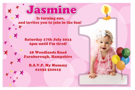 Pink 1st Birthday Party Invitation With Photo And Balloons