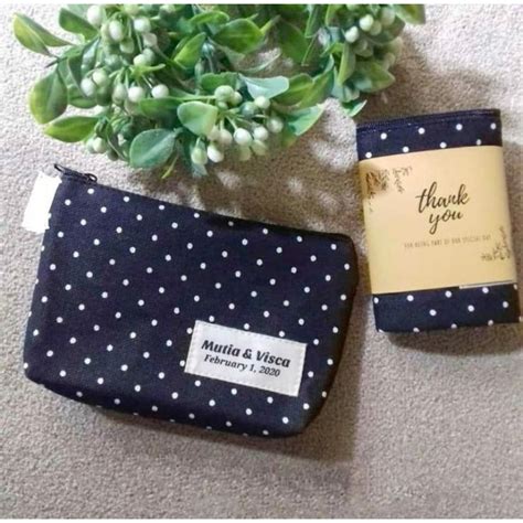 Jual Pouch Kanvas 20x13x3 Plus Label Nama Depan Souvenir Nikah Souvenir