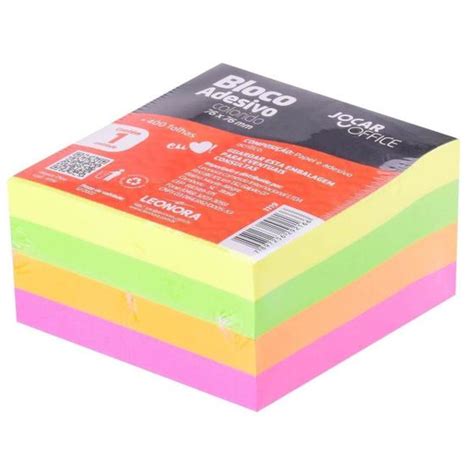 Bloco Adesivo Post It Neon 76X76MM 400 Folhas Jocar Bloco De Notas