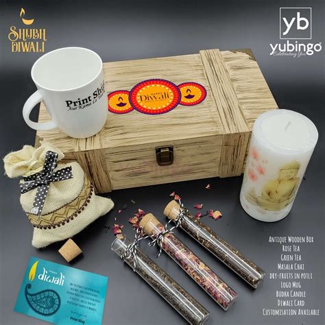 Wooden Diwali Gift For Employees Gourmet Tea And Dry Fruits Hamper With