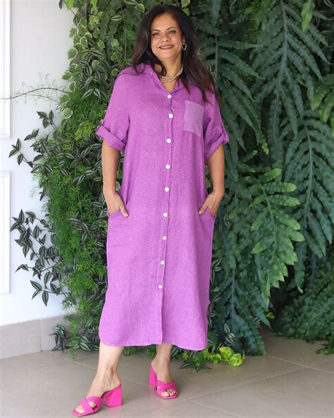 Chemise Antonieta Linho Italiano Roxo Orquidea Loja Linho Italiano