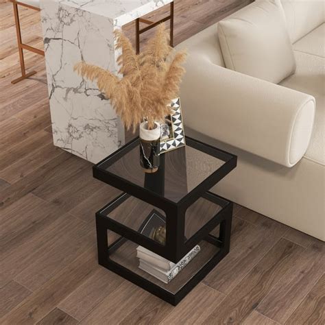 Modern Glass Side Table With 3 Tiers S Shaped End Table In Black Homary