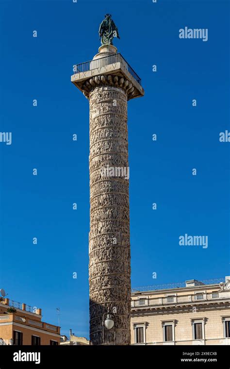 The Marble Column Of Marcus Aurelius In Piazza Colonna Which Has Stood