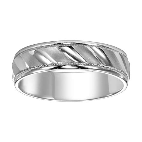 Diagonal Cut Milgrain And Rolled Edges Comfort Fit Wedding Band In 14k White Gold Long Island