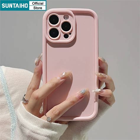 Suntaiho Pink Solid Color Matte Casing Liquid Silicone Soft Phone Case