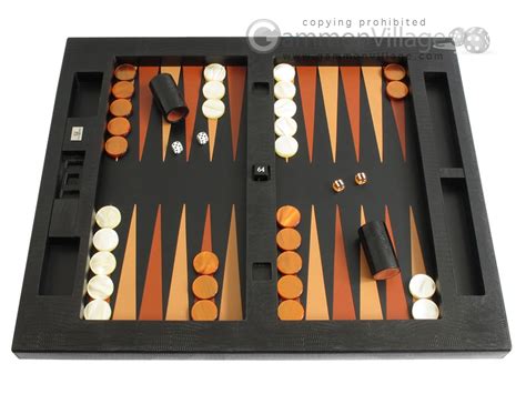 Zaza And Sacci® Leather Table Top Backgammon Set Black Lizard Table