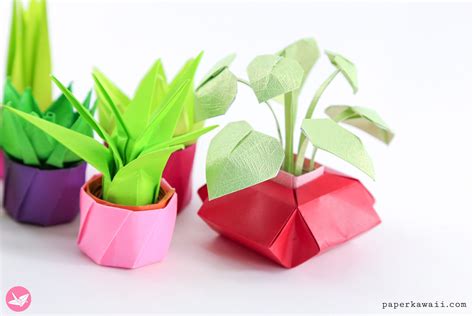 Mini Origami Pot Plants Tutorial Diy Paper Houseplants Paper Kawaii