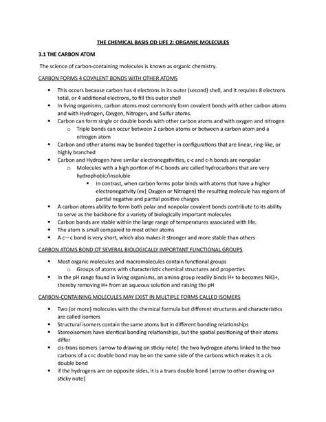 The Chemical Basis Of Life The Chemical Basis Od Life Organic