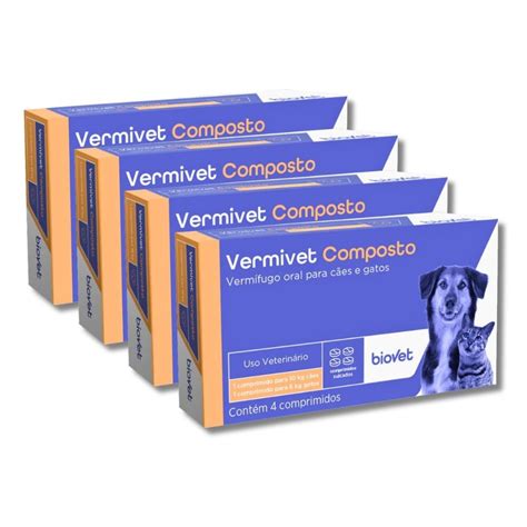 Kit Caixas Verm Fugo Vermivet Composto Comprimidos Mg Cada