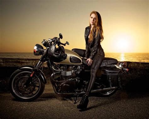 Ginger On A Bonnie Motorcycle Girl Cafe Racer Girl Biker Girl