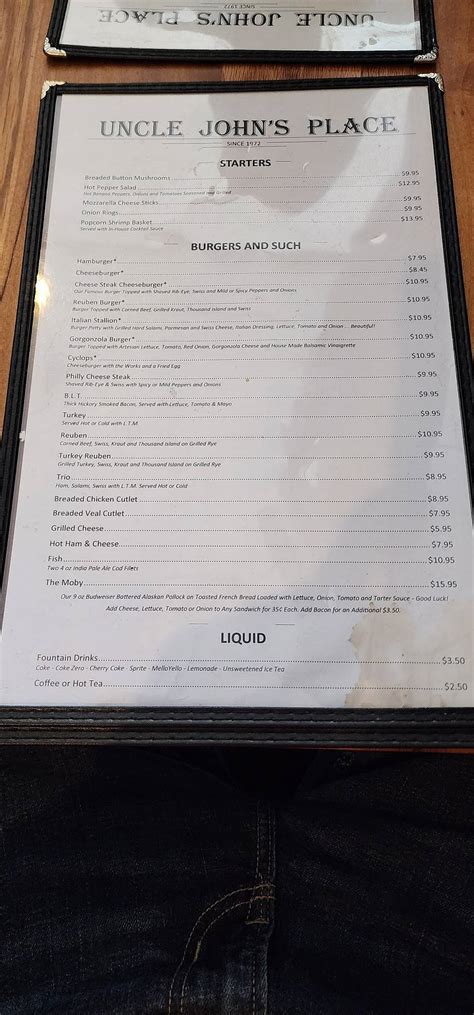 Menu At Uncle Johns Place Restaurant Mansfield