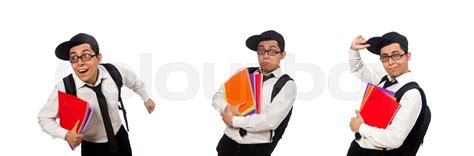 Male Student Holding Notes Isolated On White Stock Image Colourbox