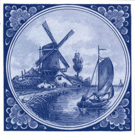 Tegels Delfts Blauwe Tegel Boerderij Molen Zeilboot Hoekmotief Bloem