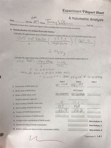 Experiment A Volumetric Analysis Pre Lab Answers Volumetri