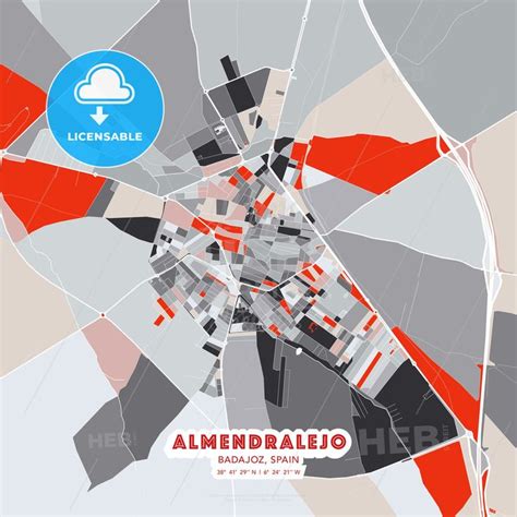 Almendralejo Badajoz Spain Modern Street Map Poster Template With