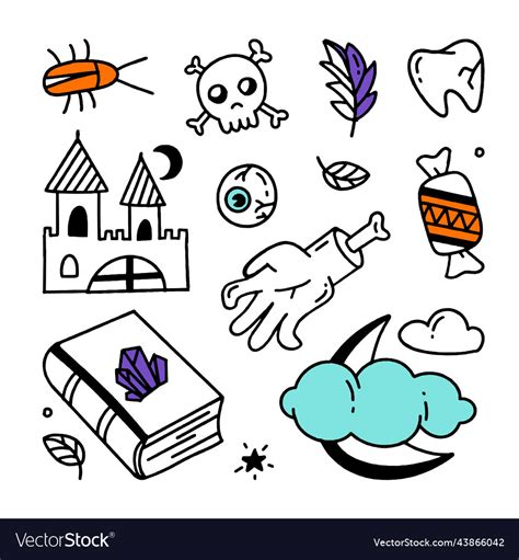 Set Of Halloween Elements Doodle Style Design Vector Image