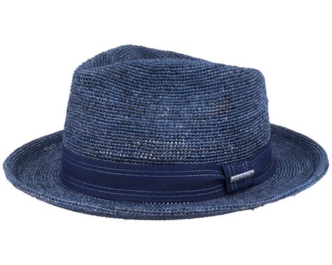 Fedora Raffia Crochet Navy Straw Hat Stetson Hut Hatstore Ch