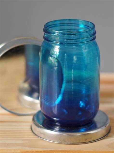 Mason Jar Candle Holder With Ombre Fade From Deep Blue To