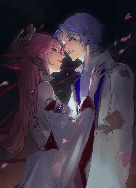 Yae Miko And Kamisato Ayato Genshin Impact Drawn By Zhangmiao1111