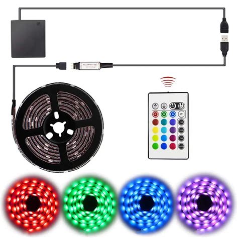 LED Strip Lights Battery Operated USB Powered TV Backlight, LED Strip Battery Powered with RF ...